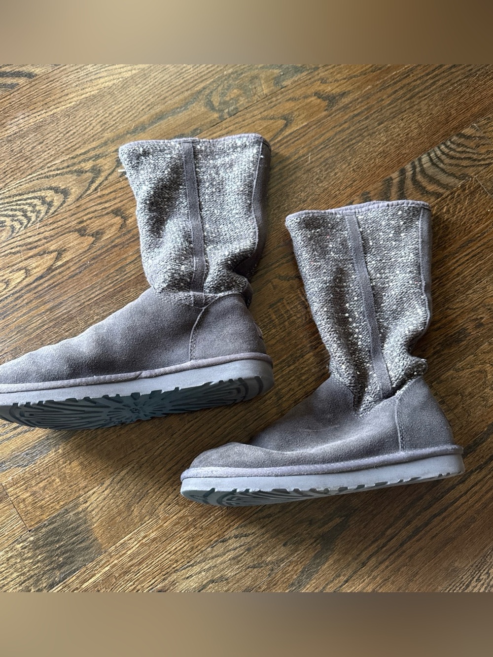 Ugg Australia Boots Gray Sequin/Glitter Slouch Boots 8